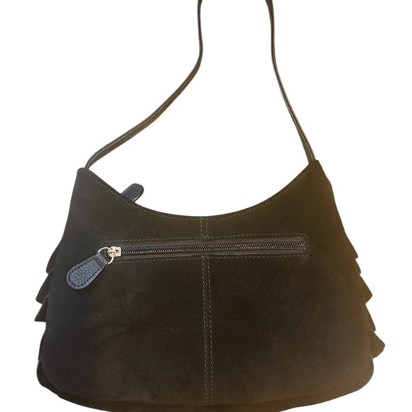 Cold Water Creek faux suede, ruffled shoulder bag, black - Picture 3 of 6